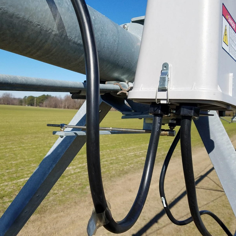 Close-up of a pivot tower control box and drive components