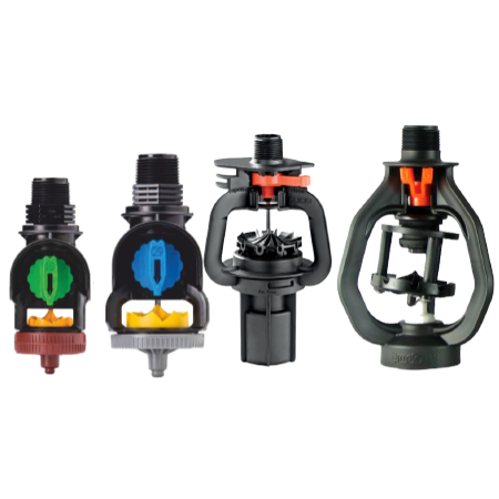 Irrigation sprinkler heads and spray nozzles for pivot systems