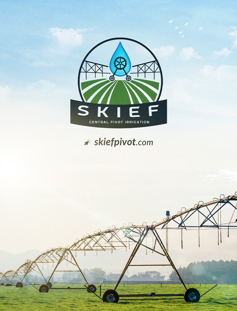 Skief Pivot center pivot irrigation system spans over a green field